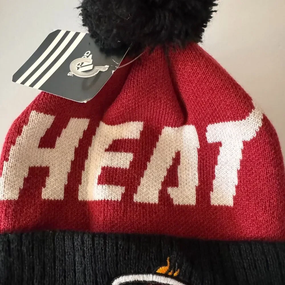 Adidas Miami Heat Boys 4-7 Winter Beanie Hat Cap w/Pom NEW Kids Youth